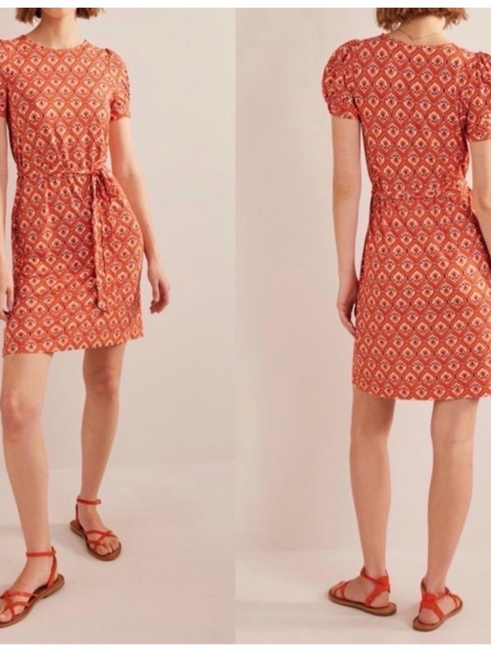 Gorgeous Boden kumquat orange knot detail jersey dress; US 14R